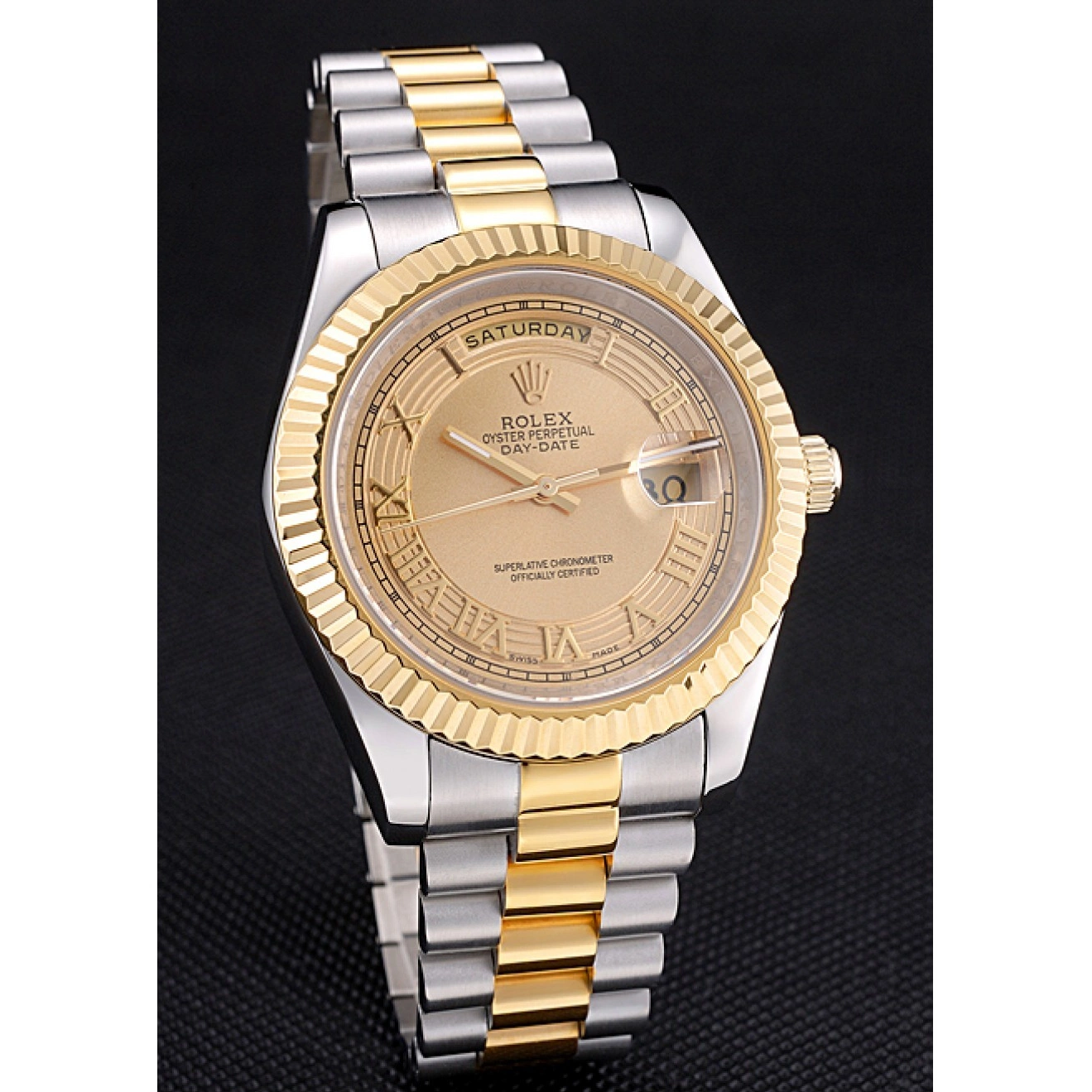 Good copy rolex watches Gold 18k Gold Tone Dial Two Steel Stainless Day-Date Rolex Plated 0623